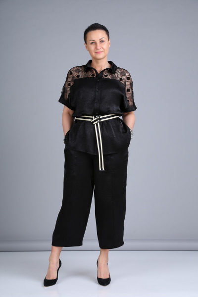 Костюм из шелка и текстиля с кружевом для особых случаев ZigzagStyle 391 черный - фото 2