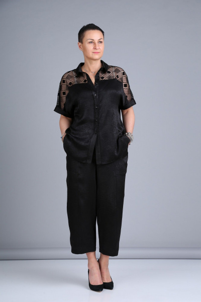 Костюм из шелка и текстиля с кружевом для особых случаев ZigzagStyle 391 черный - фото 8