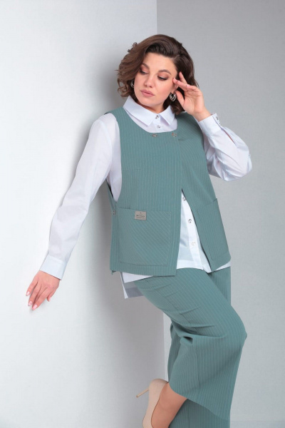 Комплект-тройка из костюмно-плательной ткани в полоску ZigzagStyle 468 бирюзовая_мята - фото 4
