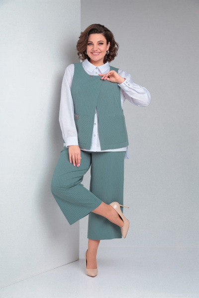 Комплект-тройка из костюмно-плательной ткани в полоску ZigzagStyle 468 бирюзовая_мята - фото 2