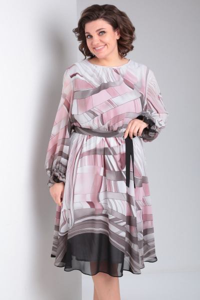 Платье Your size 2220 розово-серый_принт - фото 4