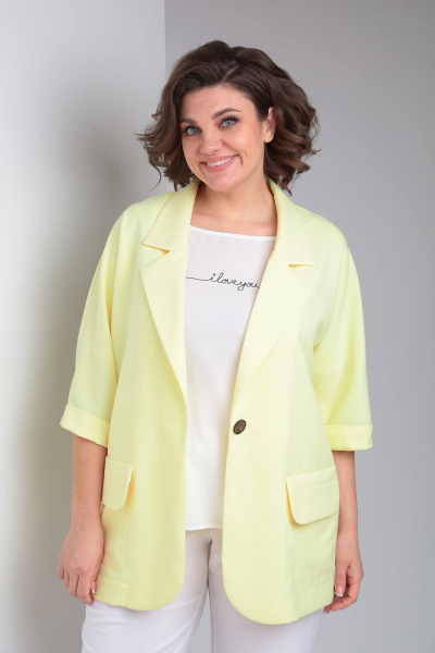 Брюки, жакет LadisLine 1487 нежно-желтый+белый - фото 4