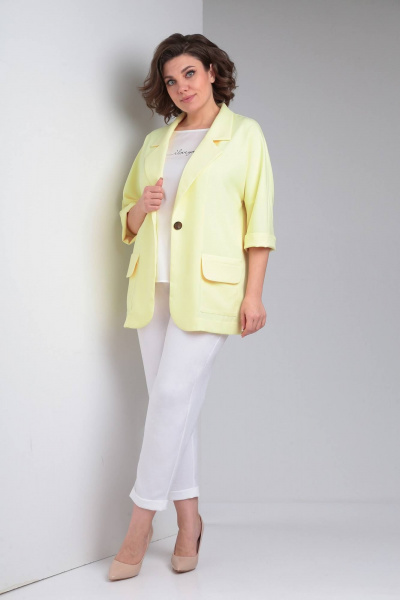 Брюки, жакет LadisLine 1487 нежно-желтый+белый - фото 2