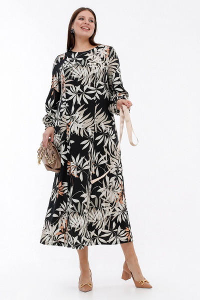 Платье с длинным рукавом и принтом для деловых образов La rouge 5455 тропики-набивной - фото 9