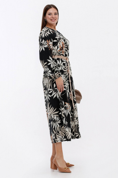 Платье с длинным рукавом и принтом для деловых образов La rouge 5455 тропики-набивной - фото 3