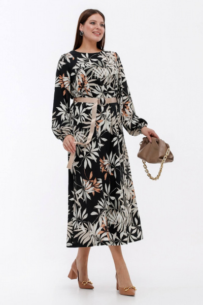 Платье с длинным рукавом и принтом для деловых образов La rouge 5455 тропики-набивной - фото 2
