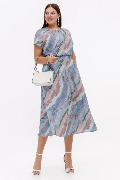 Платье из стрейч-шифона с рельефами и поясом La rouge 5452 разводы-набивной - фото 2