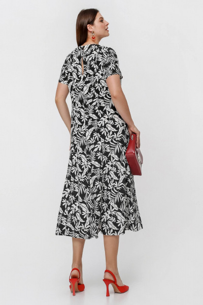 Платье с юбкой годе и коротким рукавом для ежедневных образов La rouge 5442 черно-белый-(листья) - фото 3