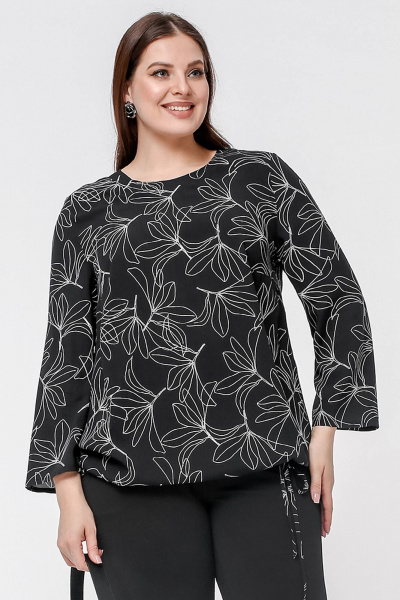 Блуза La rouge 6285 черный-(лилии) - фото 1