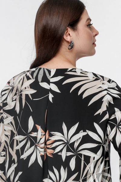 Блуза свободного кроя с нагрудными вытачками и шнурком La rouge 6285 тропики-набивной - фото 8