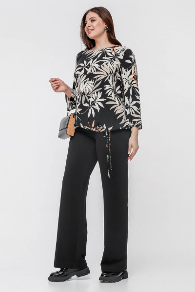 Блуза свободного кроя с нагрудными вытачками и шнурком La rouge 6285 тропики-набивной - фото 3