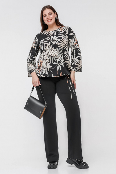 Блуза свободного кроя с нагрудными вытачками и шнурком La rouge 6285 тропики-набивной - фото 2