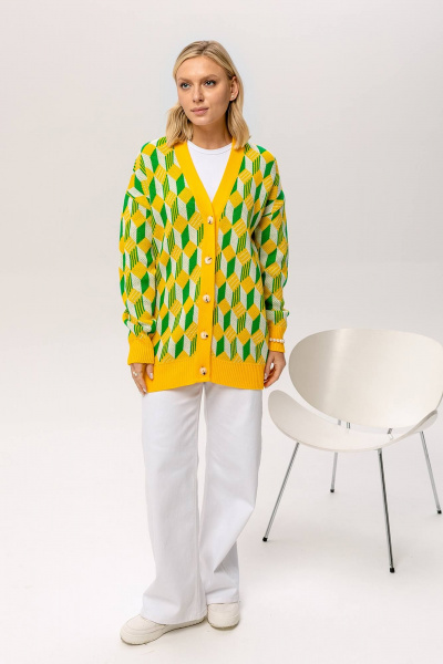 Кардиган с принтом из трикотажа в ярком стиле Romgil 826ПТЗ солнечно-желтый,ярко-зеленый,белый - фото 8