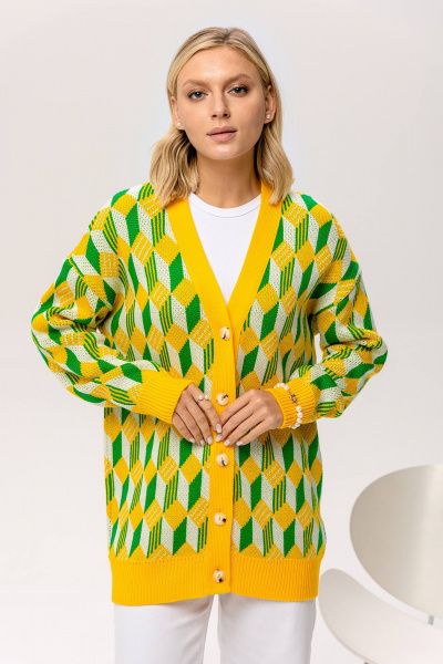 Кардиган с принтом из трикотажа в ярком стиле Romgil 826ПТЗ солнечно-желтый,ярко-зеленый,белый - фото 1