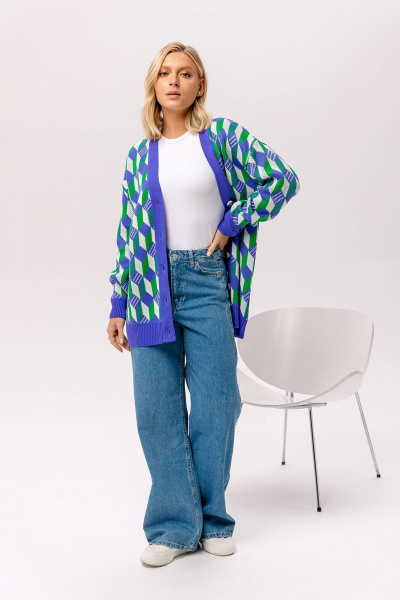 Кардиган в мультиколоре из трикотажа для стильных образов Romgil 826ПТЗ фиолетовый,изумрудно-зеленый,белый - фото 9