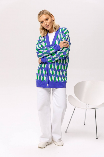 Кардиган в мультиколоре из трикотажа для стильных образов Romgil 826ПТЗ фиолетовый,изумрудно-зеленый,белый - фото 8