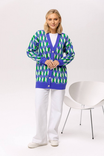 Кардиган в мультиколоре из трикотажа для стильных образов Romgil 826ПТЗ фиолетовый,изумрудно-зеленый,белый - фото 7