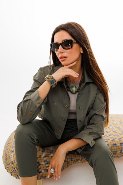 Жакет из джинса с длинным рукавом и застежкой на кнопки Anelli 961.1 хаки - фото 6