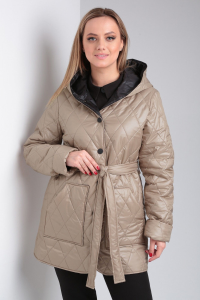 Утепленная демисезонная куртка с съемным поясом и капюшоном Modema м.1053 - фото 1