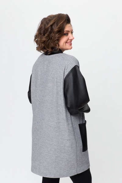 Кардиган вязаное из эко кожи для демисезона Avenue 0325 серый+черный - фото 5
