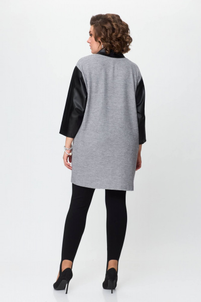 Кардиган вязаное из эко кожи для демисезона Avenue 0325 серый+черный - фото 8