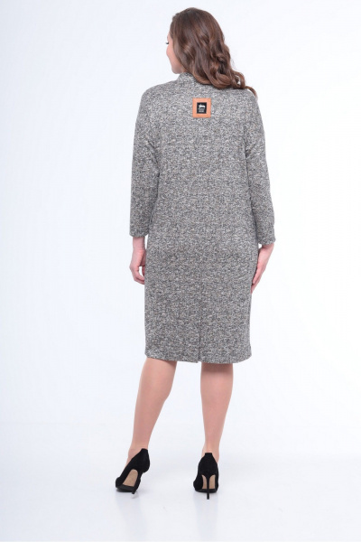 Полуприлегающее платье из трикотажа с кожаными деталями Le Collect 344 серо-черный - фото 8