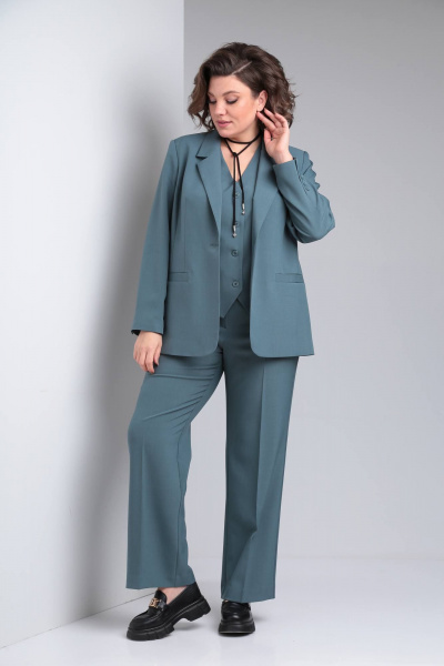 Деловой женский костюм 3 предмета из текстиля Vilena 947 полынь - фото 8