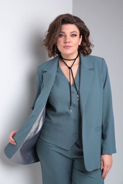 Деловой женский костюм 3 предмета из текстиля Vilena 947 полынь - фото 6