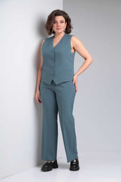 Деловой женский костюм 3 предмета из текстиля Vilena 947 полынь - фото 4