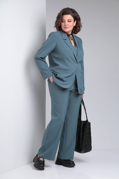 Деловой женский костюм 3 предмета из текстиля Vilena 947 полынь - фото 2