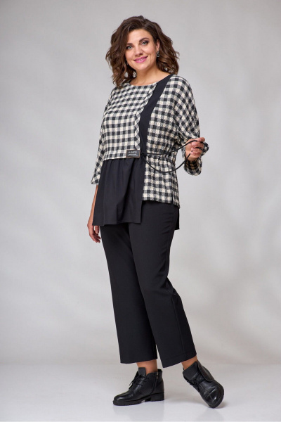 Блуза и брюки в классическом стиле из текстиля с карманами Le Collect 359 черный_ белый - фото 4