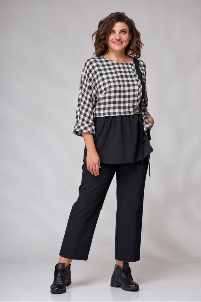 Блуза и брюки в классическом стиле из текстиля с карманами Le Collect 359 черный_ белый - фото 3