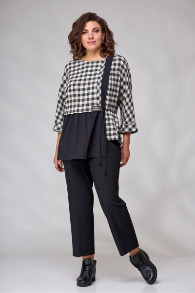 Блуза и брюки в классическом стиле из текстиля с карманами Le Collect 359 черный_ белый - фото 1