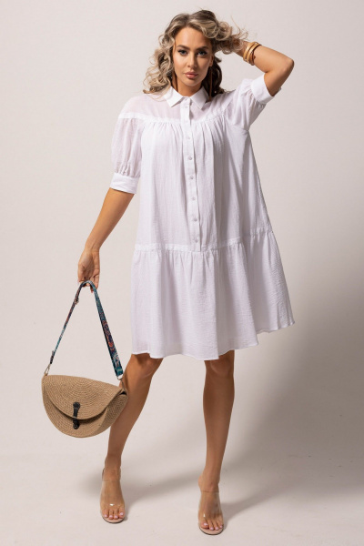Летнее платье из хлопка с воланом и воротником-стойкой Golden Valley 4811 белый - фото 2