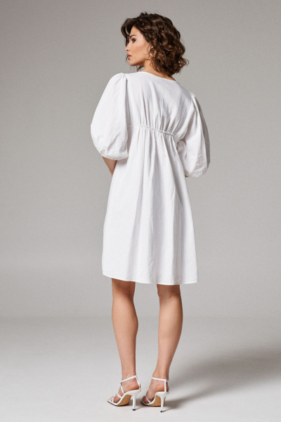 Платье до колен с вышивкой и сборкой из хлопка Панда 173784w белый - фото 3