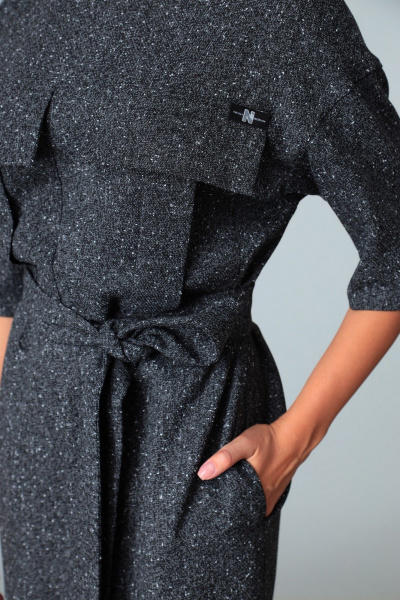 Платье до колена с накладными карманами и съемным поясом Le Collect 238-1 серый - фото 6