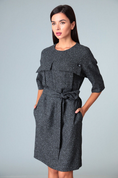Платье до колена с накладными карманами и съемным поясом Le Collect 238-1 серый - фото 4