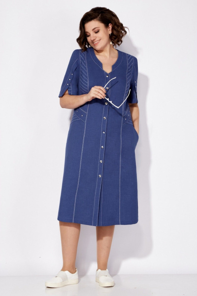 Платье летнее приталенное из льна и текстиля Tellura-L 1722 синий - фото 5
