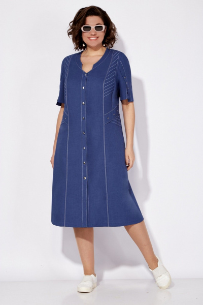 Платье летнее приталенное из льна и текстиля Tellura-L 1722 синий - фото 2