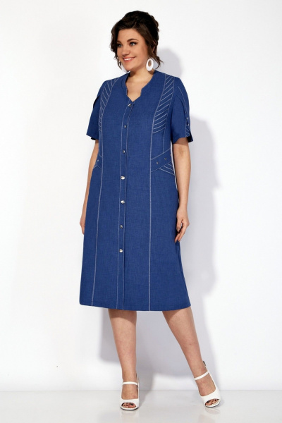 Платье летнее приталенное из льна и текстиля Tellura-L 1722 синий - фото 1