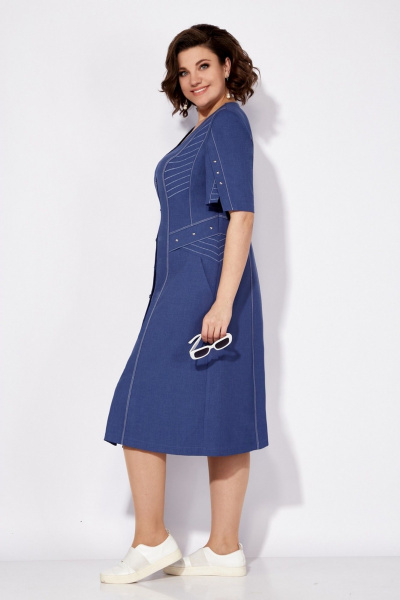 Платье летнее приталенное из льна и текстиля Tellura-L 1722 синий - фото 6