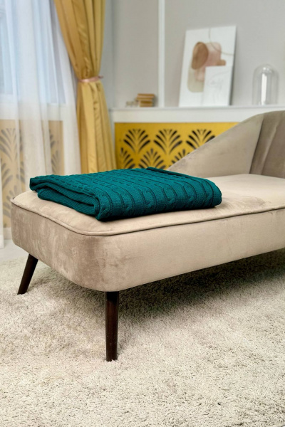 Плед трикотажный объёмный вязка косы зелёный Romgil РВ0064-АК6 морская-волна - фото 1