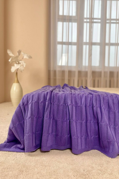 Круглогодичный объемный вязаный плед в косы для дома Romgil РВ0065-АК6 сиреневый - фото 1