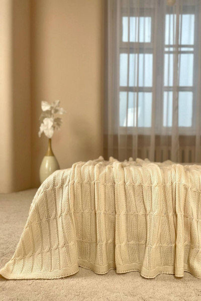 Плед трикотажный объёмный вязка косы бежевый Romgil РВ0065-АК6 экрю - фото 1