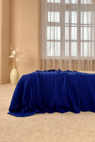 Плед трикотажный объёмный вязка косы синий Romgil РВ0065-АК6 синий_бархат - фото 1