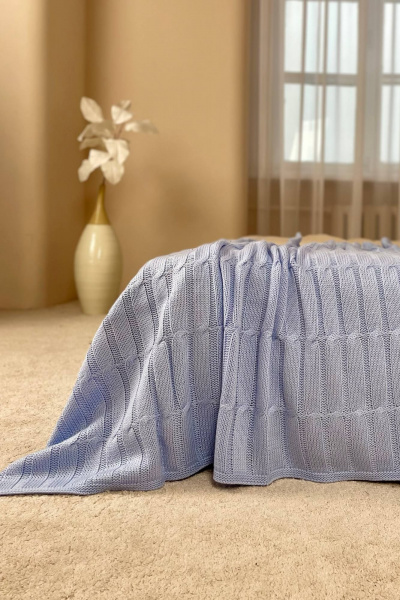 Плед трикотажный объёмный вязка косы голубой Romgil РВ0065-АК6 небесно-голубой - фото 1