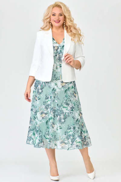 Костюм из платья из шифона и жакета полуприлегающего стиля Slaviaelit 166 зеленый+молочный - фото 1