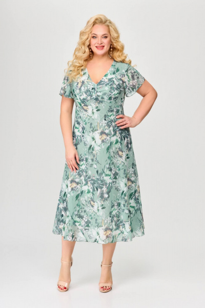 Костюм из платья из шифона и жакета полуприлегающего стиля Slaviaelit 166 зеленый+молочный - фото 3