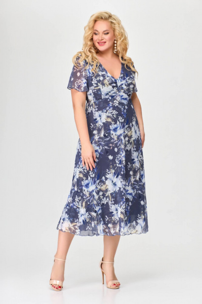 Костюм из платье и жакета из шифона и костюмной ткани Slaviaelit 166 синий+молочный - фото 3