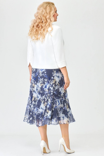 Костюм из платье и жакета из шифона и костюмной ткани Slaviaelit 166 синий+молочный - фото 2